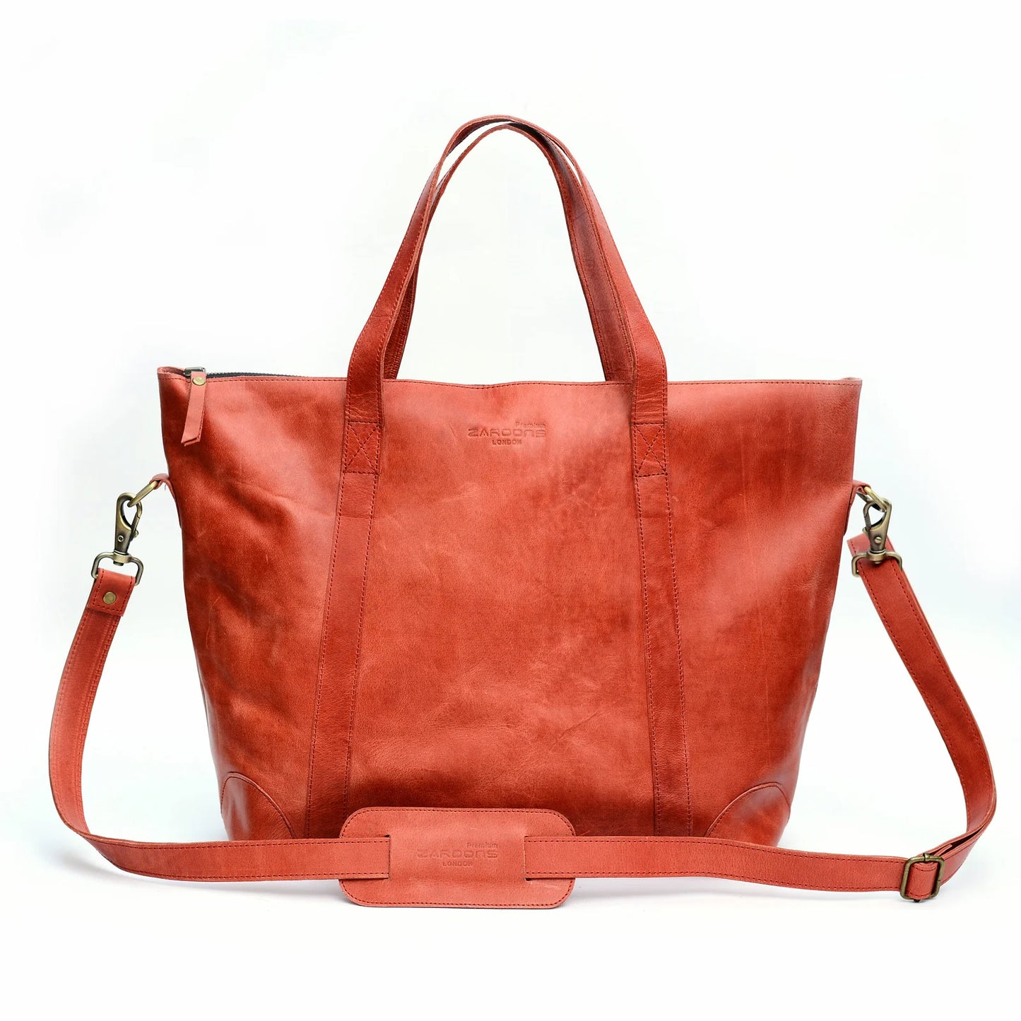 Genuine Leather Two Tone Tote Bag Tan