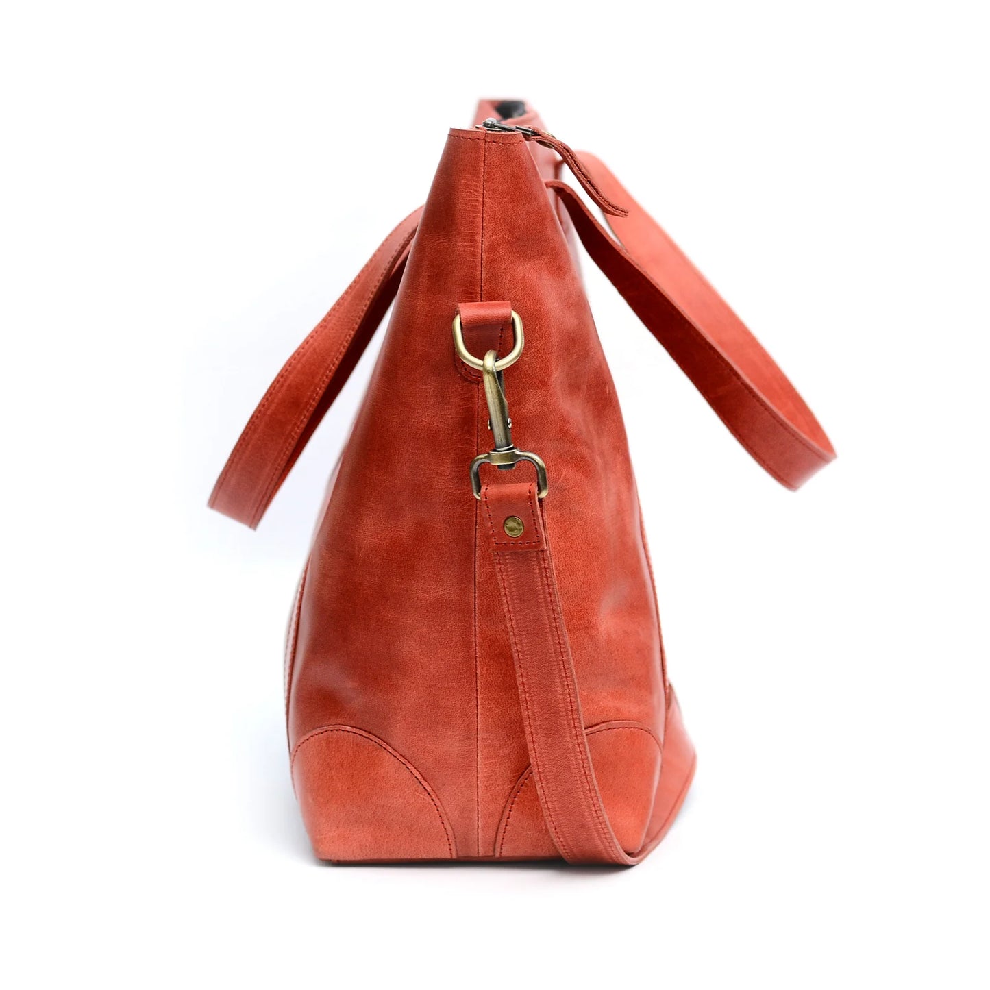 Genuine Leather Two Tone Tote Bag Tan