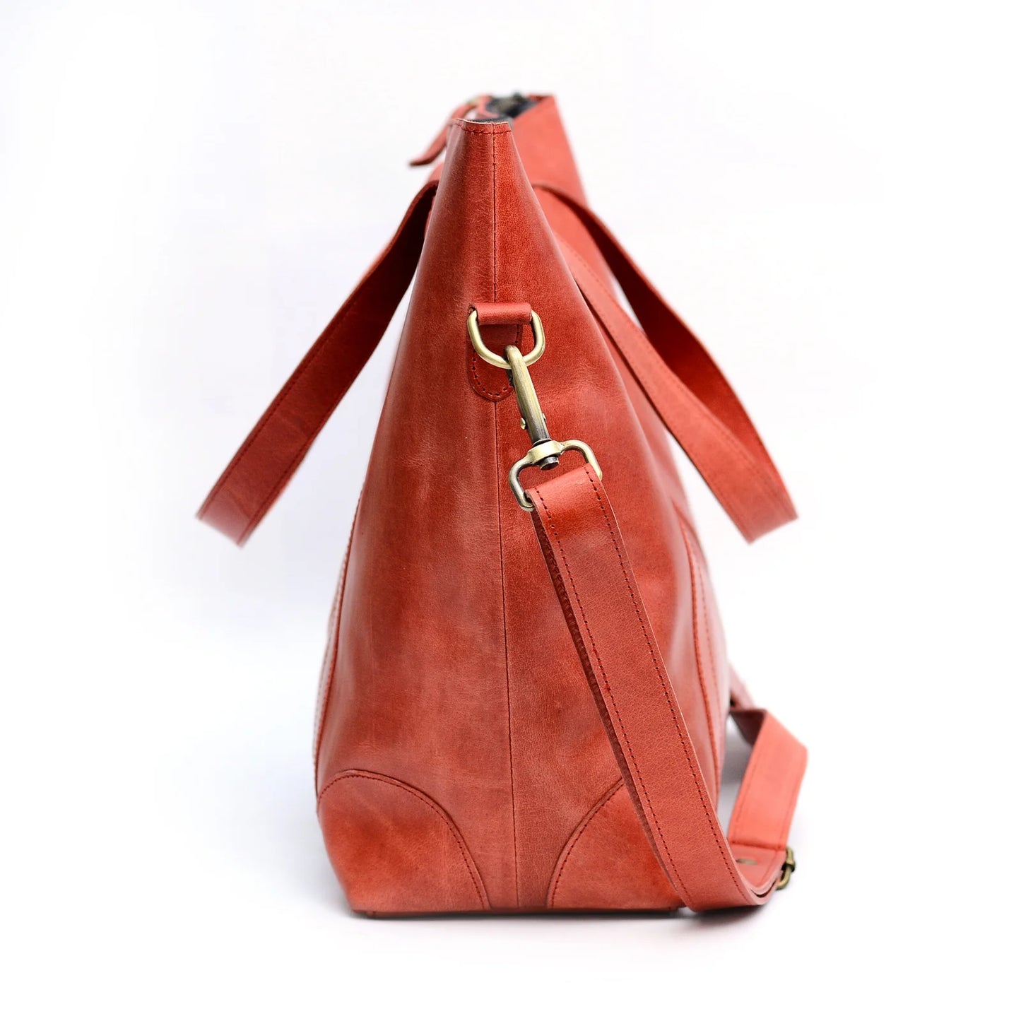 Genuine Leather Two Tone Tote Bag Tan