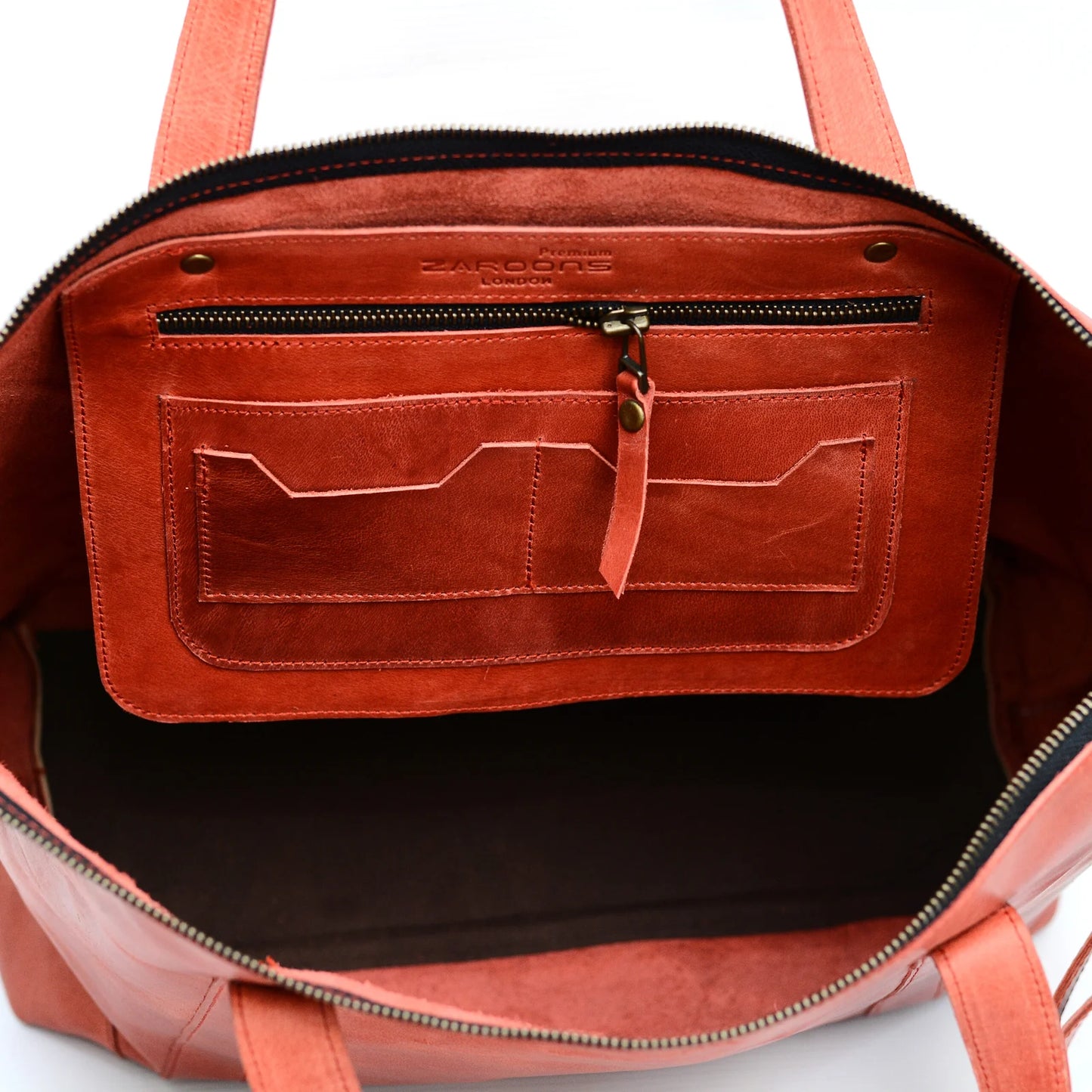 Genuine Leather Two Tone Tote Bag Tan