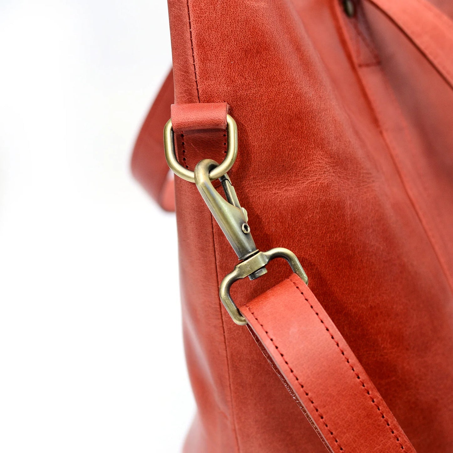 Genuine Leather Two Tone Tote Bag Tan