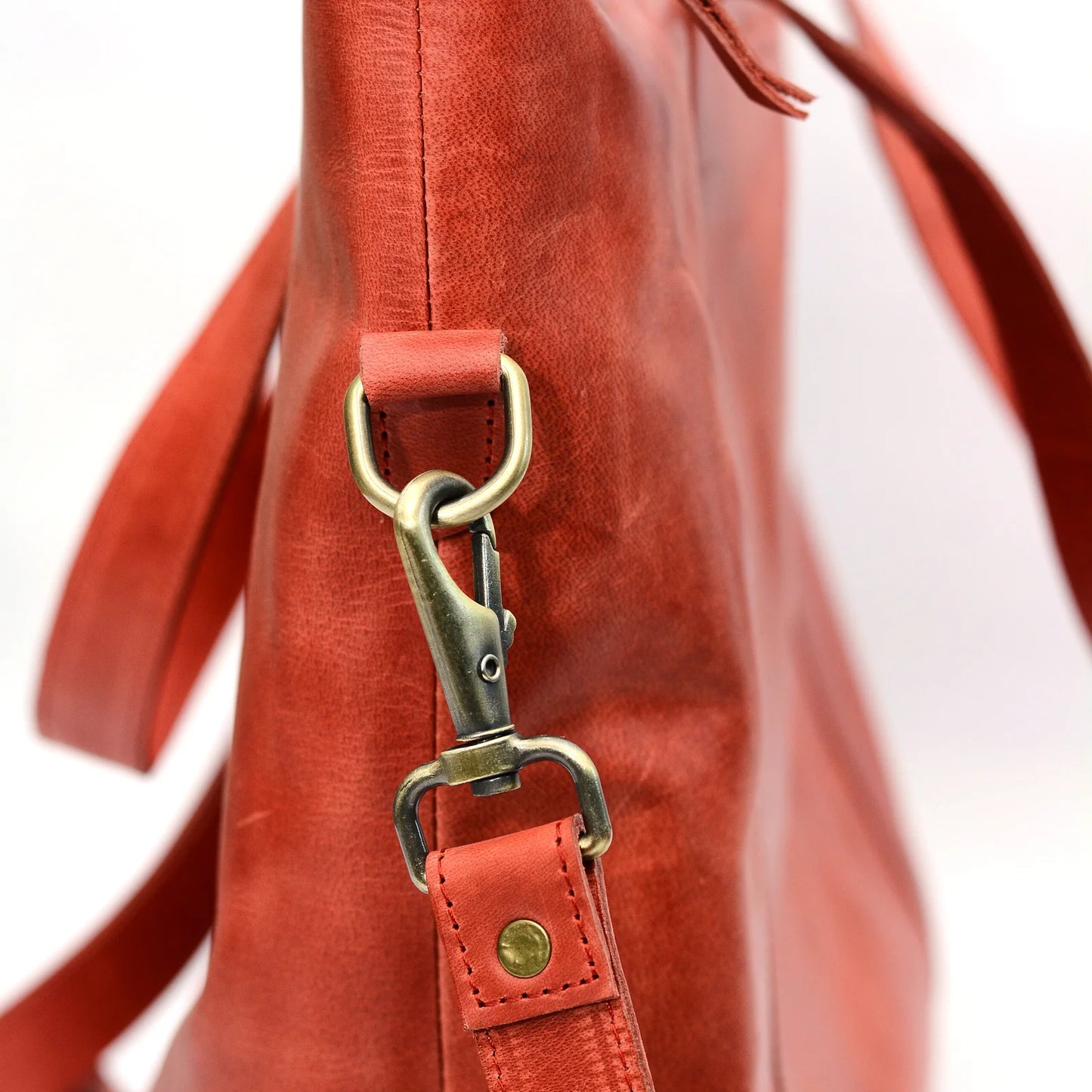 Genuine Leather Two Tone Tote Bag Tan