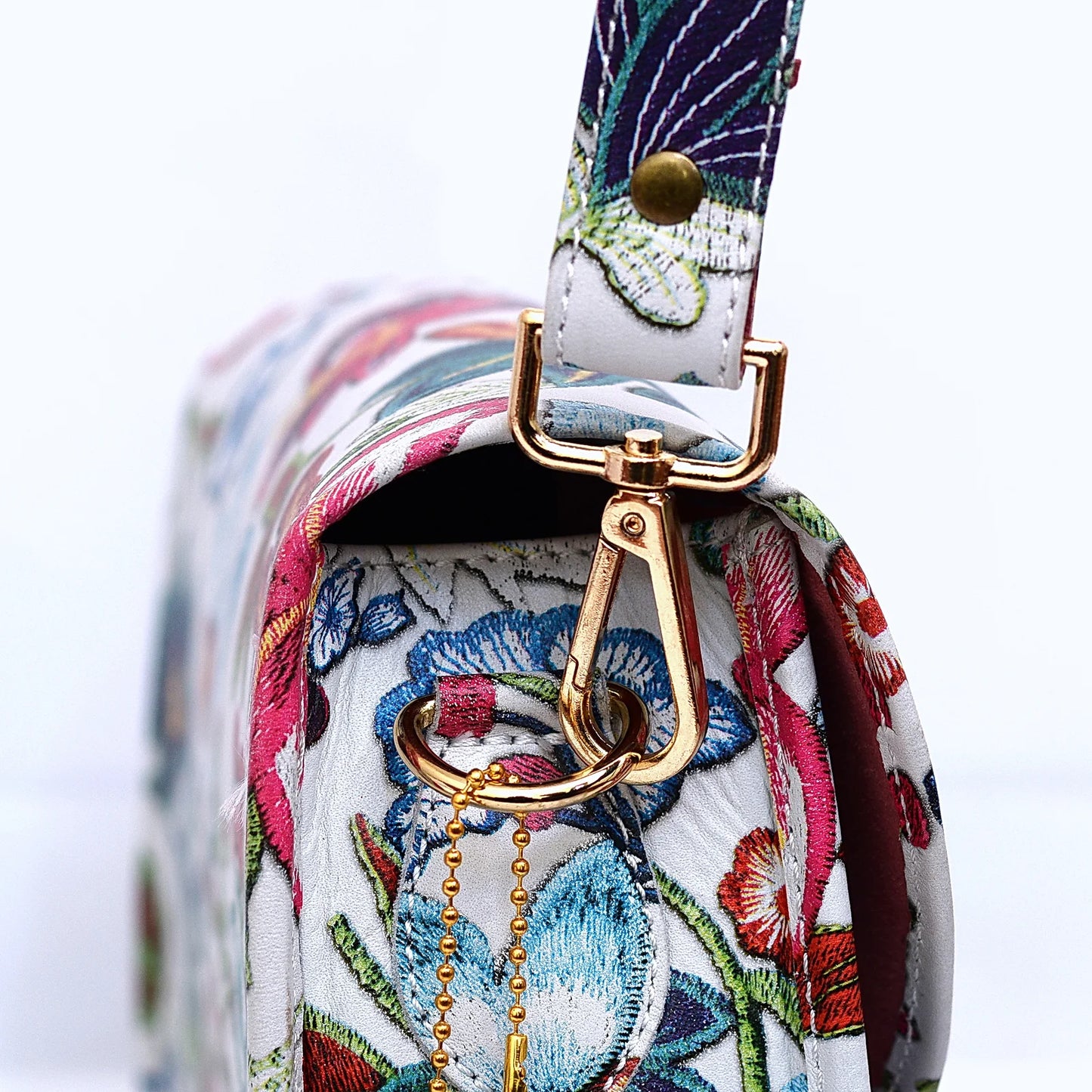 Genuine Leather Saddle Bag Floral
