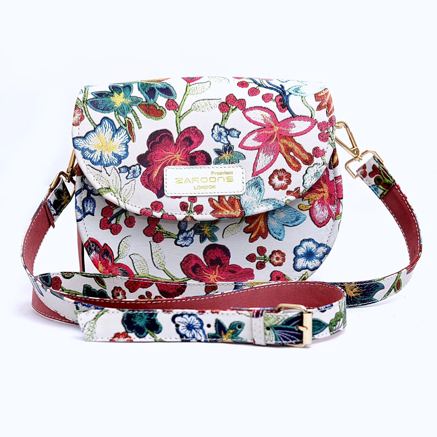 Genuine Leather Saddle Bag Floral