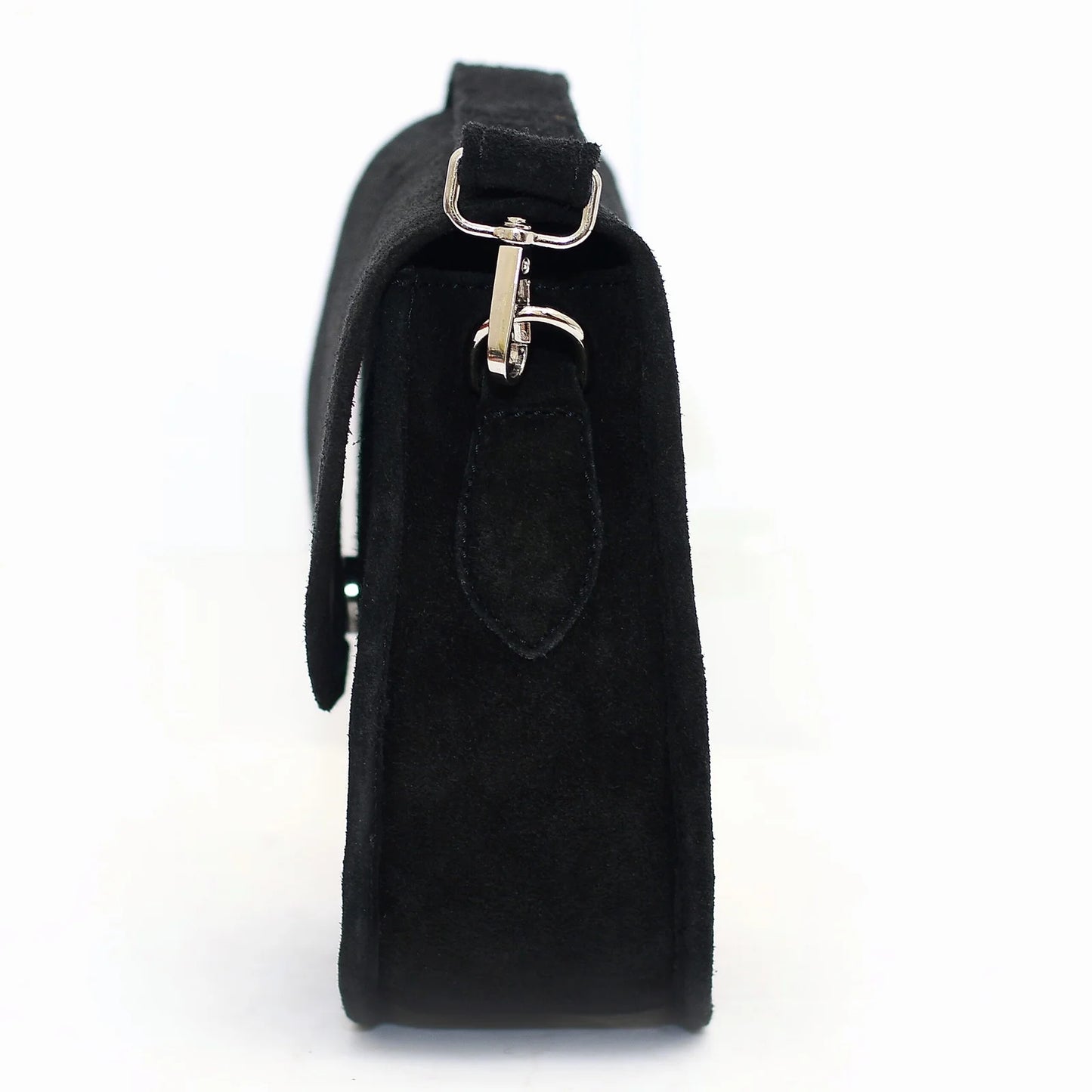 Genuine Leather Saddle Bag Black Suede