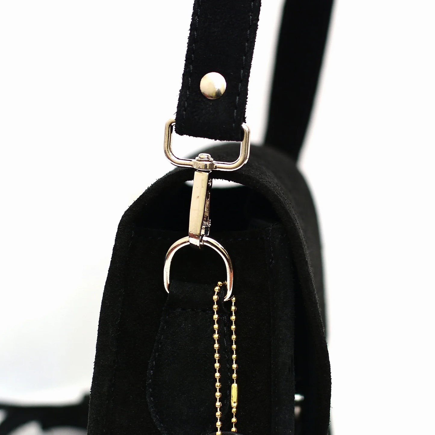 Genuine Leather Saddle Bag Black Suede