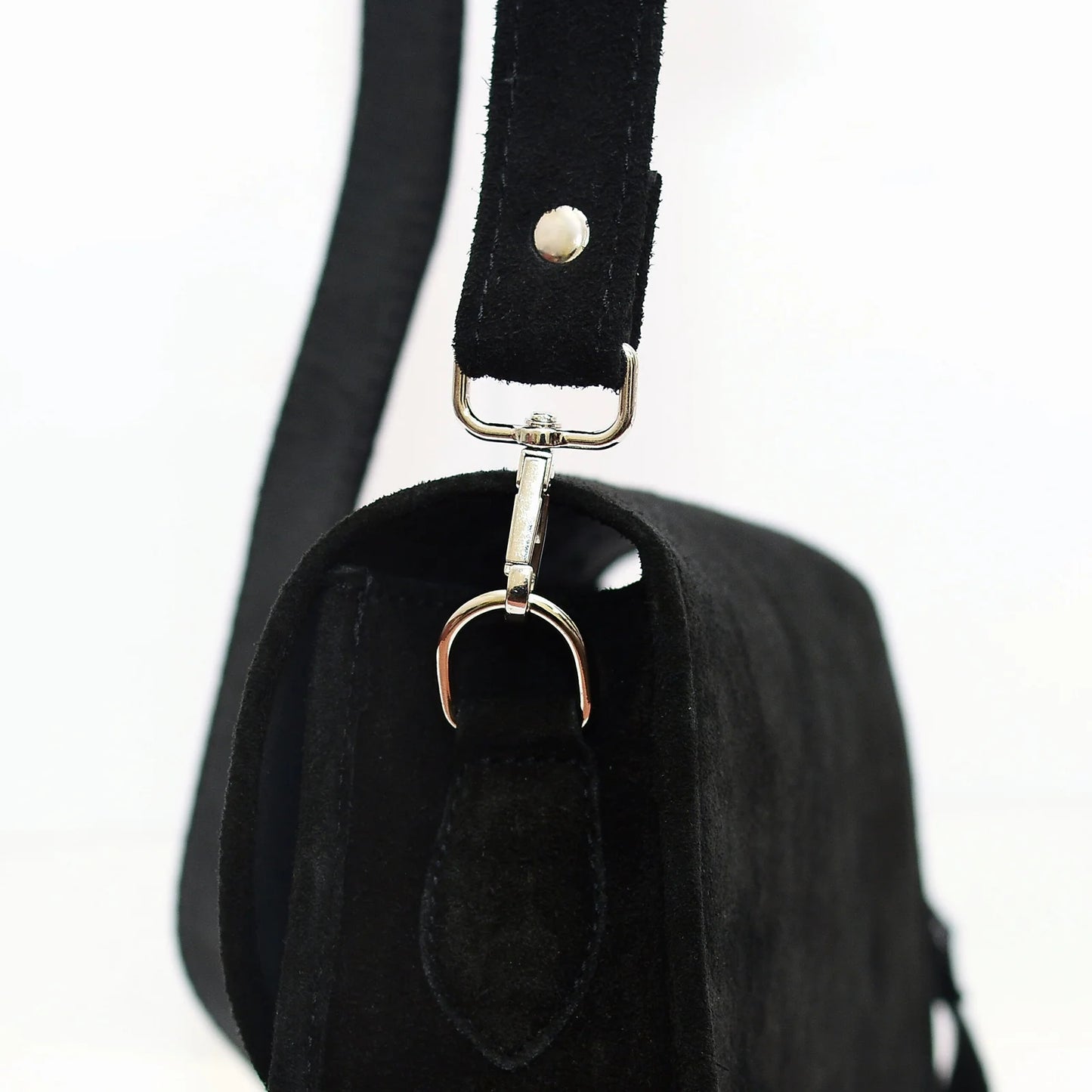 Genuine Leather Saddle Bag Black Suede