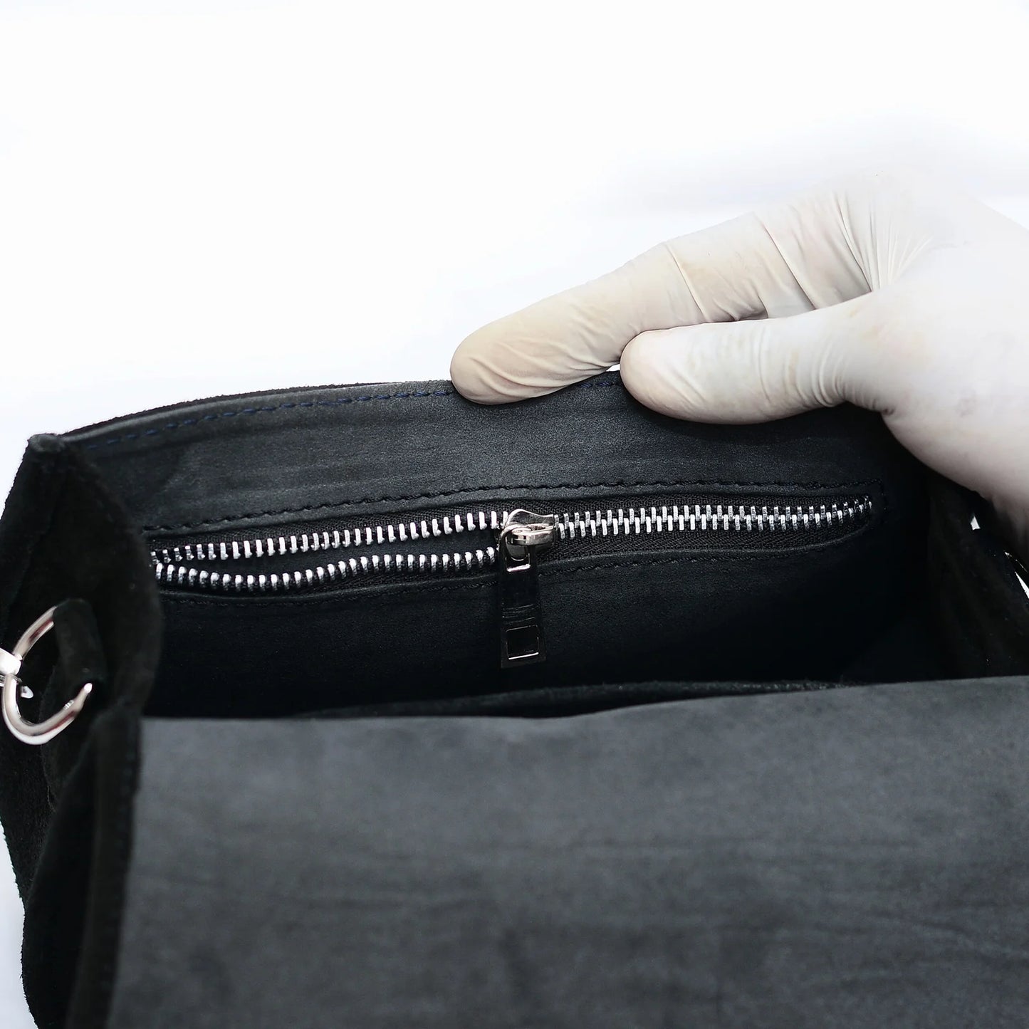 Genuine Leather Saddle Bag Black Suede
