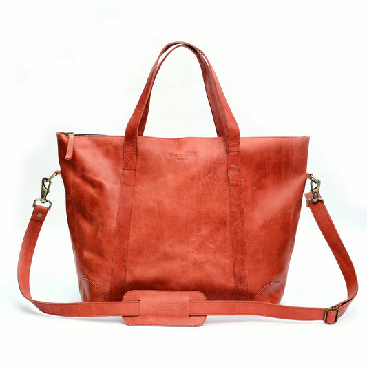 Genuine Leather Two Tone Tote Bag  Tan