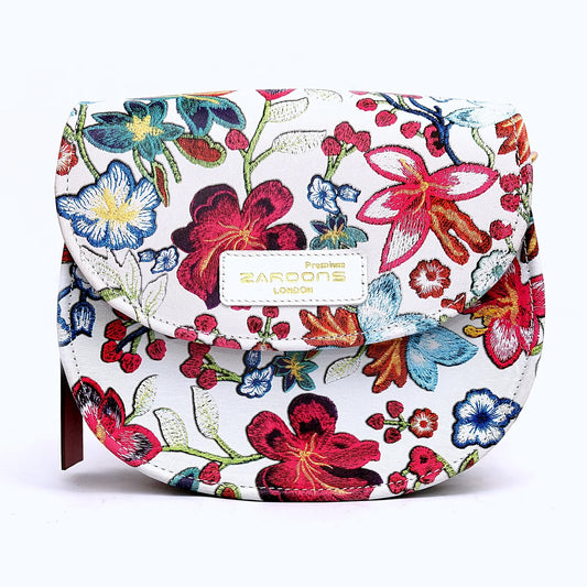 Genuine Leather Saddle Bag Floral