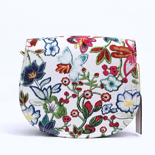 Genuine Leather Saddle Bag Floral