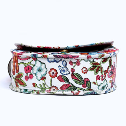 Genuine Leather Saddle Bag Floral