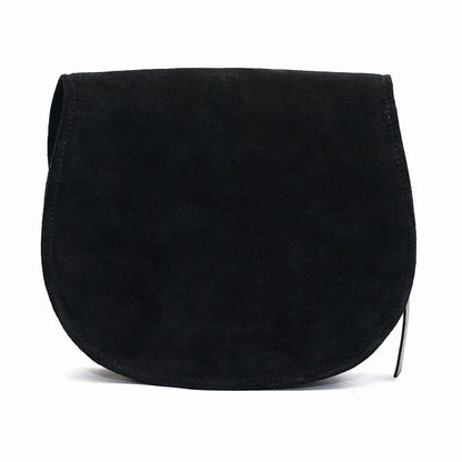 Genuine Leather Saddle Bag Black Suede