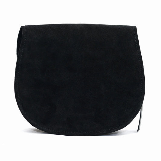 Genuine Leather Saddle Bag Black Suede