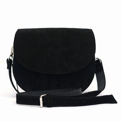 Genuine Leather Saddle Bag Black Suede