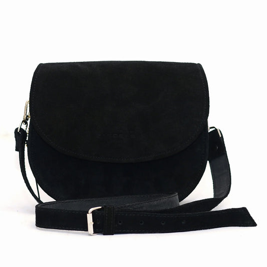 Genuine Leather Saddle Bag Black Suede